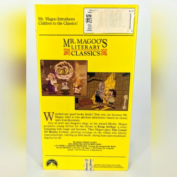 SEALED Mr.Magoo's Literary Classics: King Arthur,Count of Monte Cristo VHS - Picture 2 of 5
